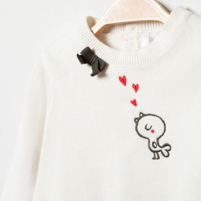 Vestido de punto de manga larga estampado corazones y pájaro  Additional Vestido de punto de manga larga estampado corazones y pájaro