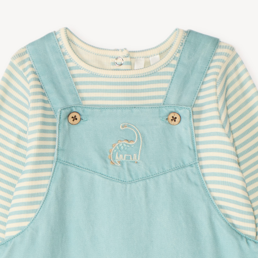 Conjunto de tirantes + camiseta con bordado de dino para bebé niño 