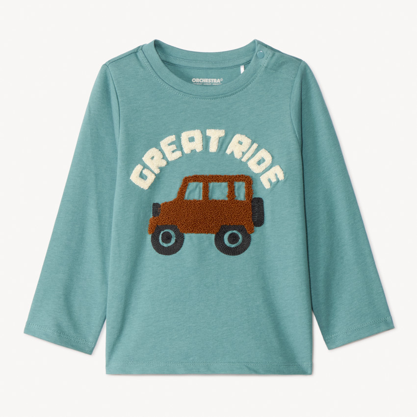 Camiseta de manga larga con bordado efecto bucle para bebé niño 