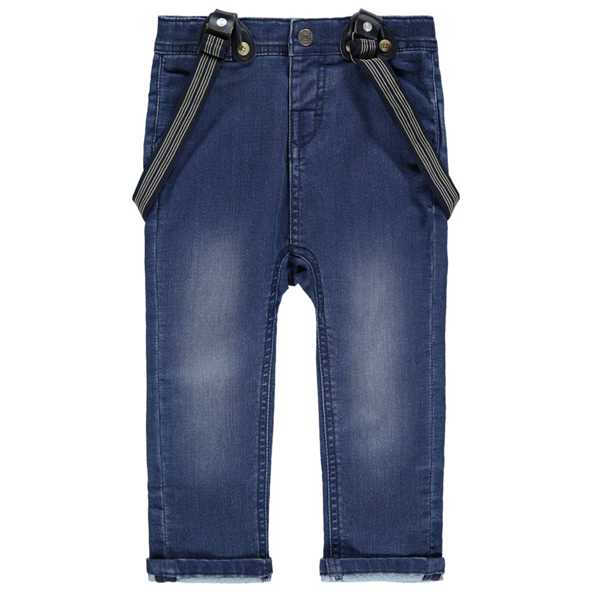 Vaqueros con efecto desgastado y tirandes desmontables 