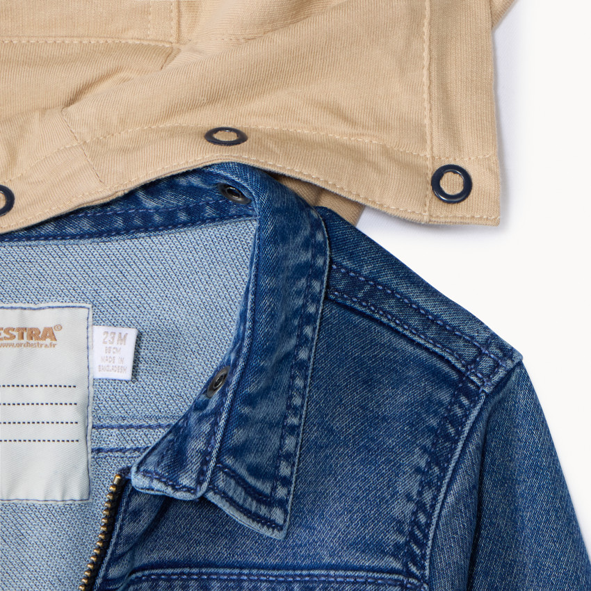 Chaqueta estilo worker de denim con capucha desmontable para bebé niño 