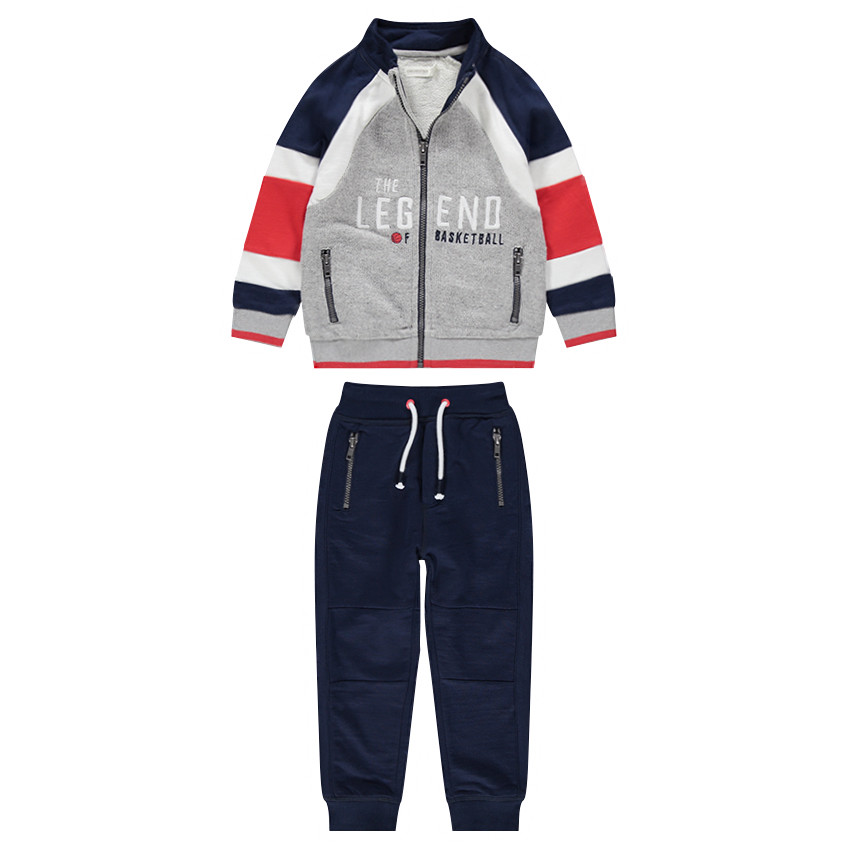 Chándal de felpa con inscripción bordada y bolsillos con cremallera 