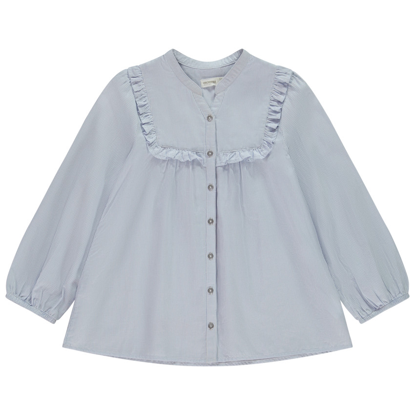 Camisa de manga larga de tela con volantes para niña 