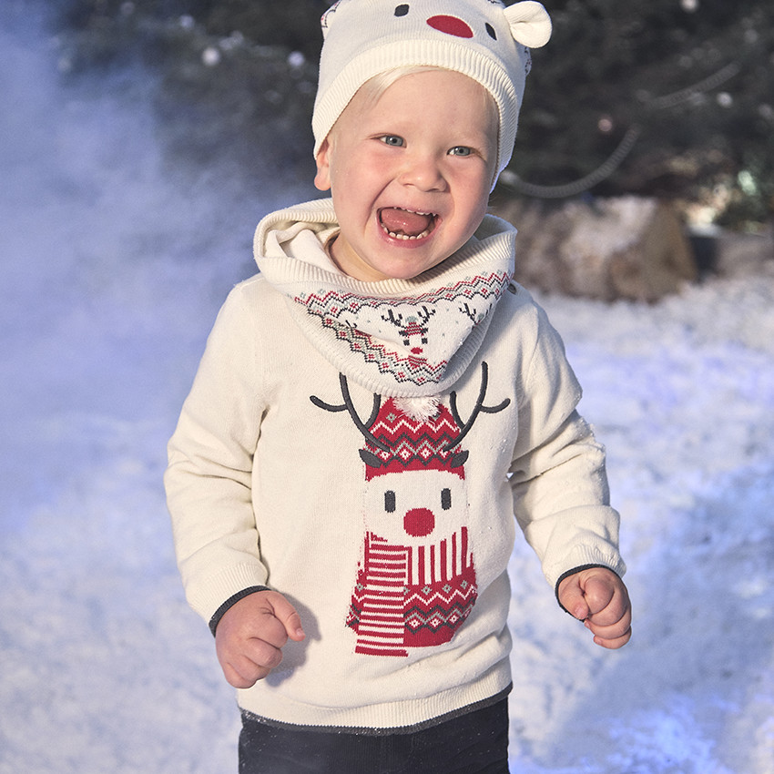 Conjunto de gorro lúdico + bufanda de punto de Navidad para bebé 