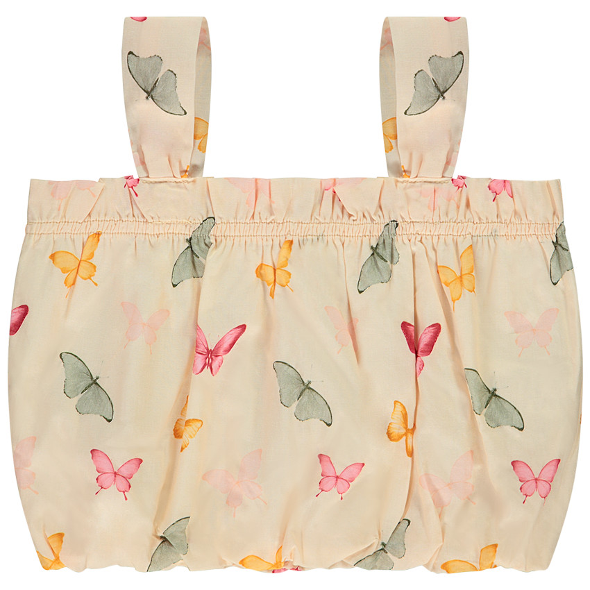 Top corto efecto globo estampado mariposas para niña 