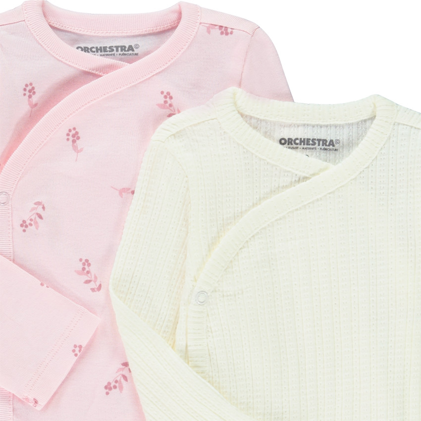 Pack de 5 bodies de manga larga para bebé niña con diferentes aperturas según la edad. 