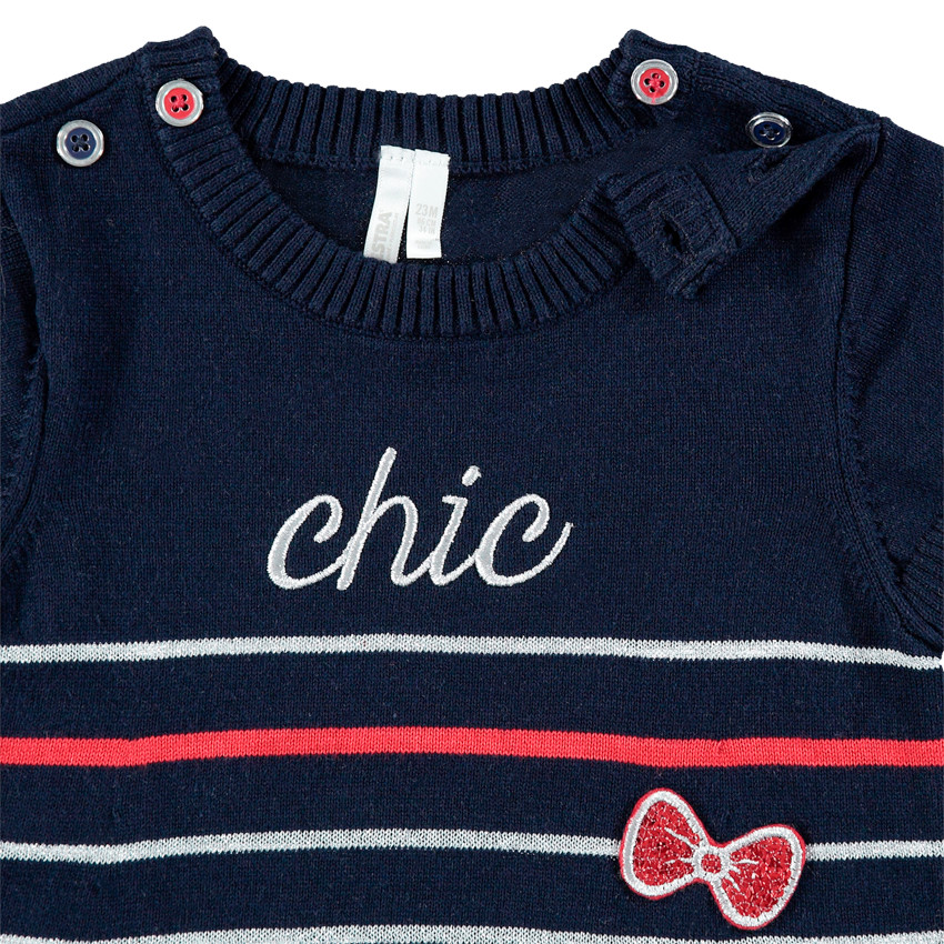 Vestido de manga corta de punto con lazos de lentejuelas y bordados 