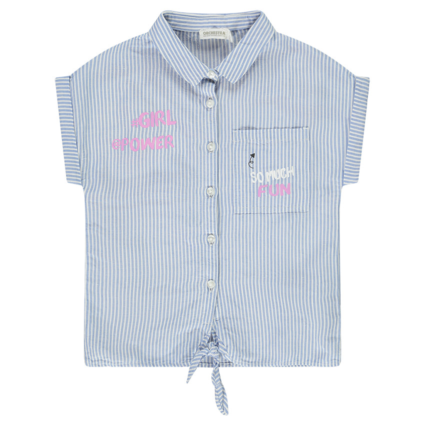 Chemise manches courtes à rayures détails printés pour fille 