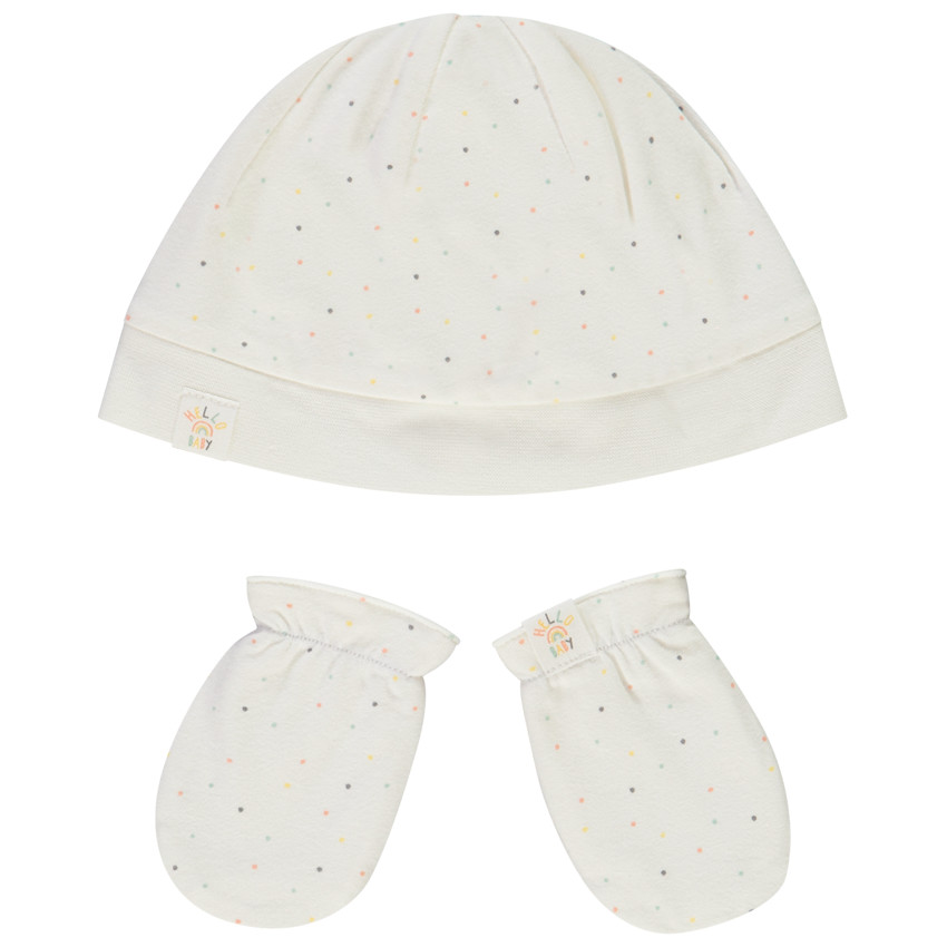 Conjunto de gorro + manoplas con estampado de lunares para bebé 