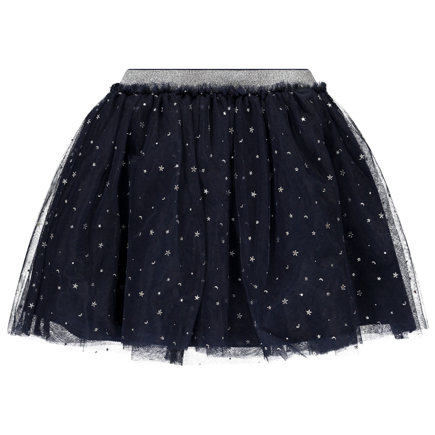 Falda de tul fruncida con estampado plateado para niña 