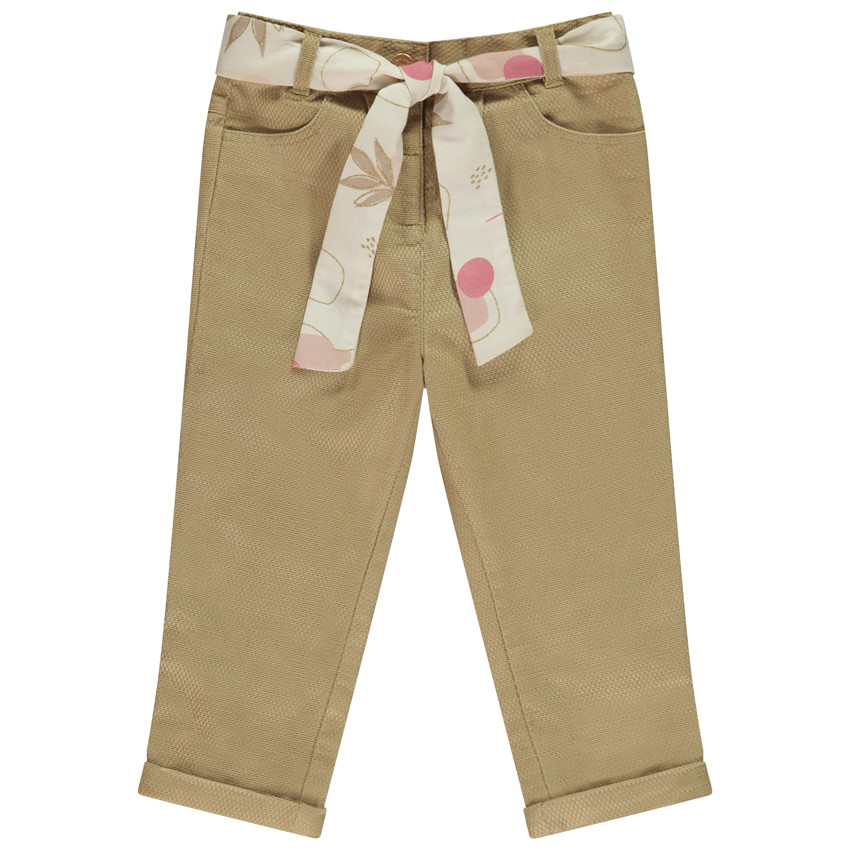 Pantalón de tela con cinturilla decorativa para bebé niña 