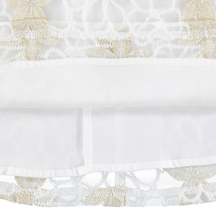 Vestido de fiesta de encaje con flores doradas y bloomer liso 