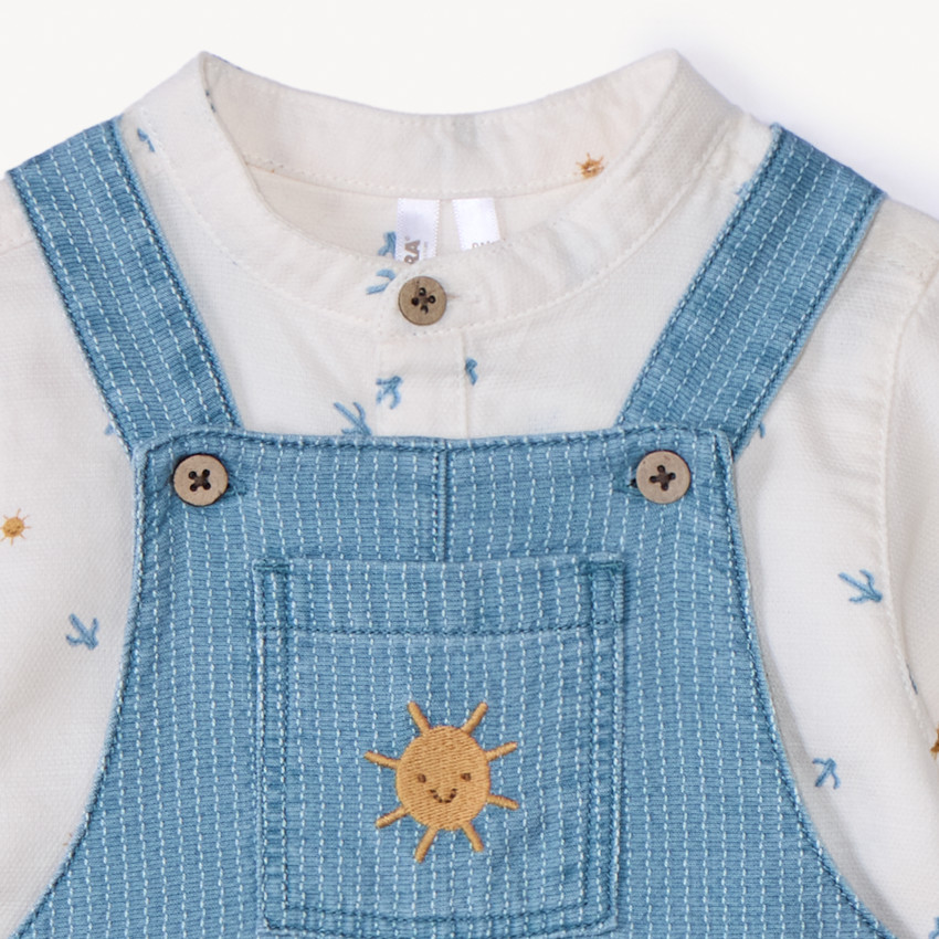 Conjunto de camisa de manga corta y peto con estampado de sol para bebé niño 