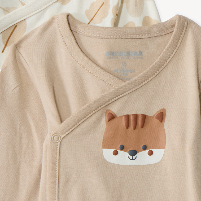 Lot de 7 bodies manches longues motifs forêt pour bébé garçon avec ouvertures différentes selon l'âge 