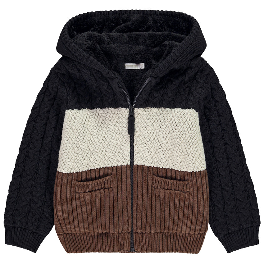 Chaleco de punto fantasía efecto colorblock con capucha para niño 