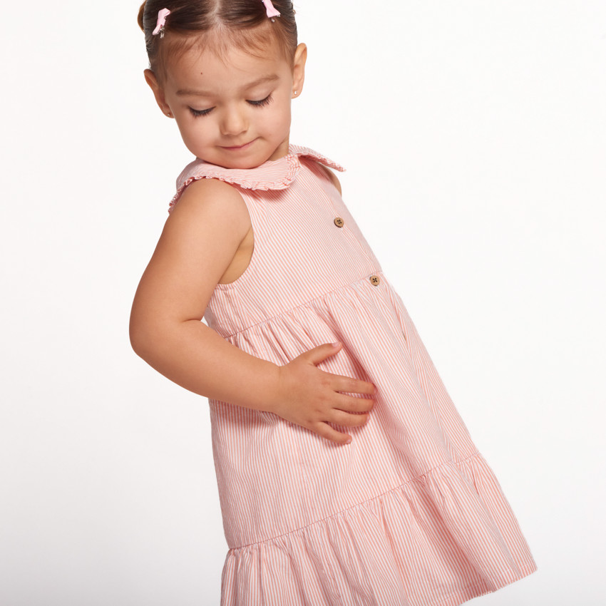Vestido sin mangas a rayas con cuello claudine para bebé niña 
