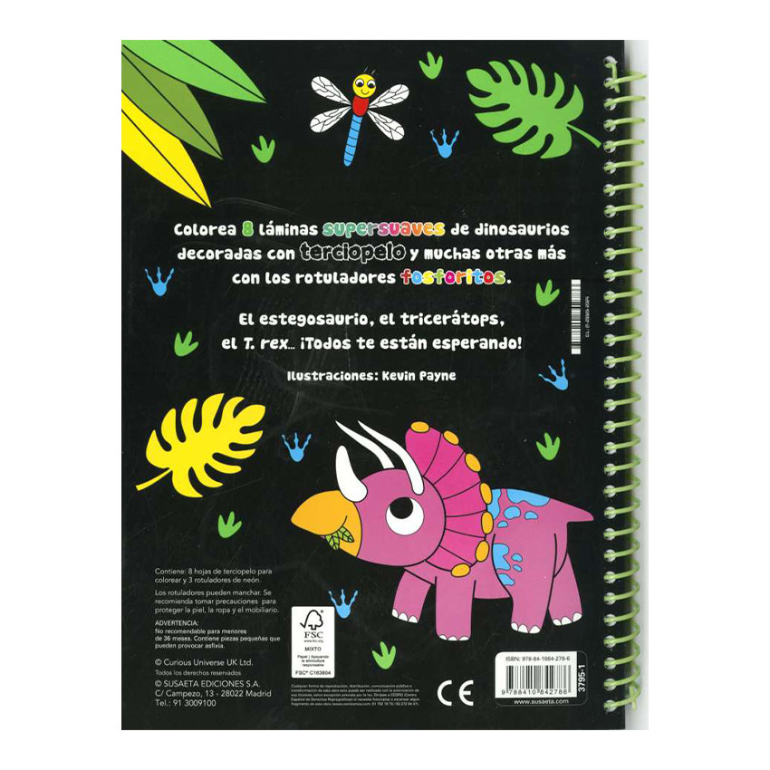 Libro para colorear Color y terciopelo Dinosaurios  +4 años 