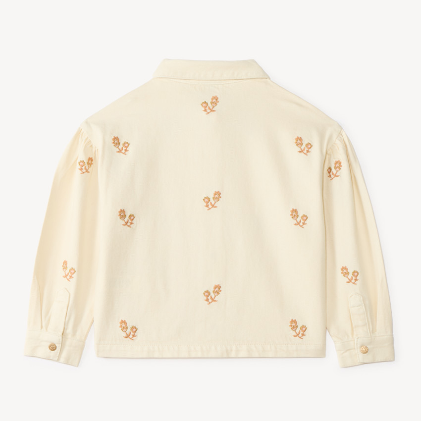 Chaqueta de mezclilla para niña con bordados de flores 