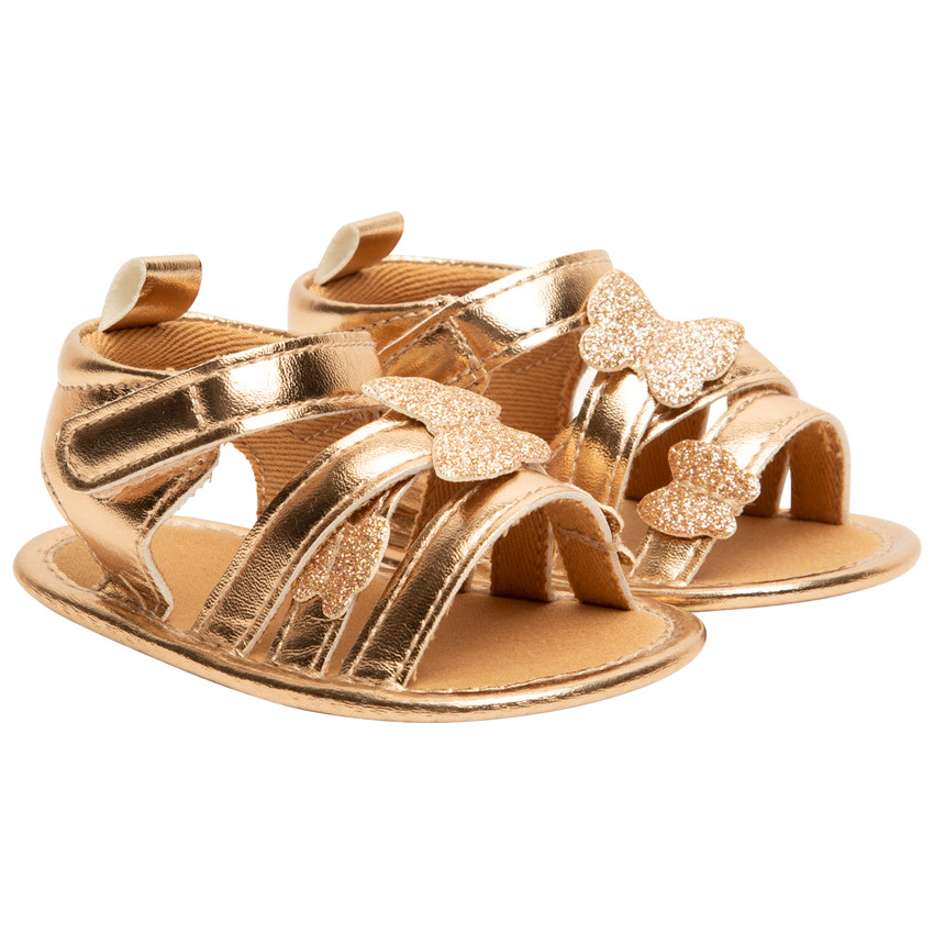 Sandalias doradas detalles mariposas para bebé niña 