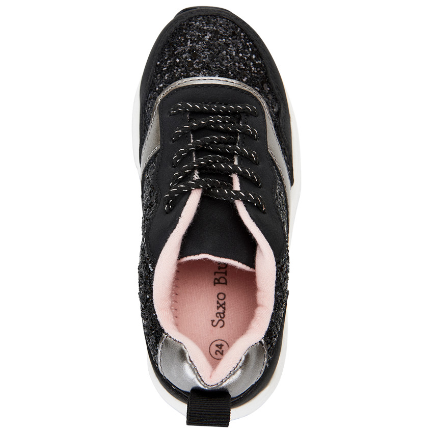 Zapatillas bajas de lurex negro brillante con cordones para niña  Additional Zapatillas bajas de lurex negro brillante con cordones para niña