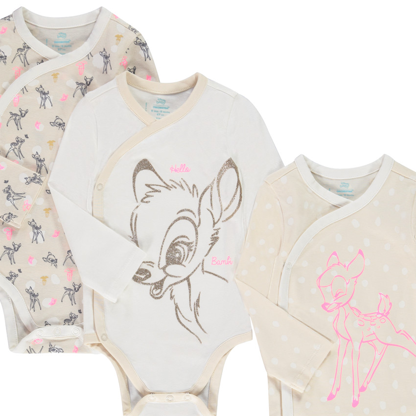 Lot de 3 bodies manches longues en jersey print Bambi Disney pour bébé garçon Main Lot de 3 bodies manches longues en jersey print Bambi Disney pour bébé garçon