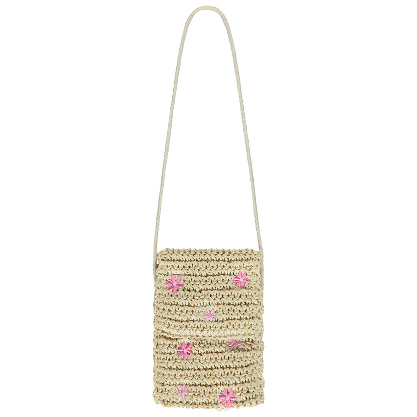 Bandolera de papel con flores de ganchillo niña 