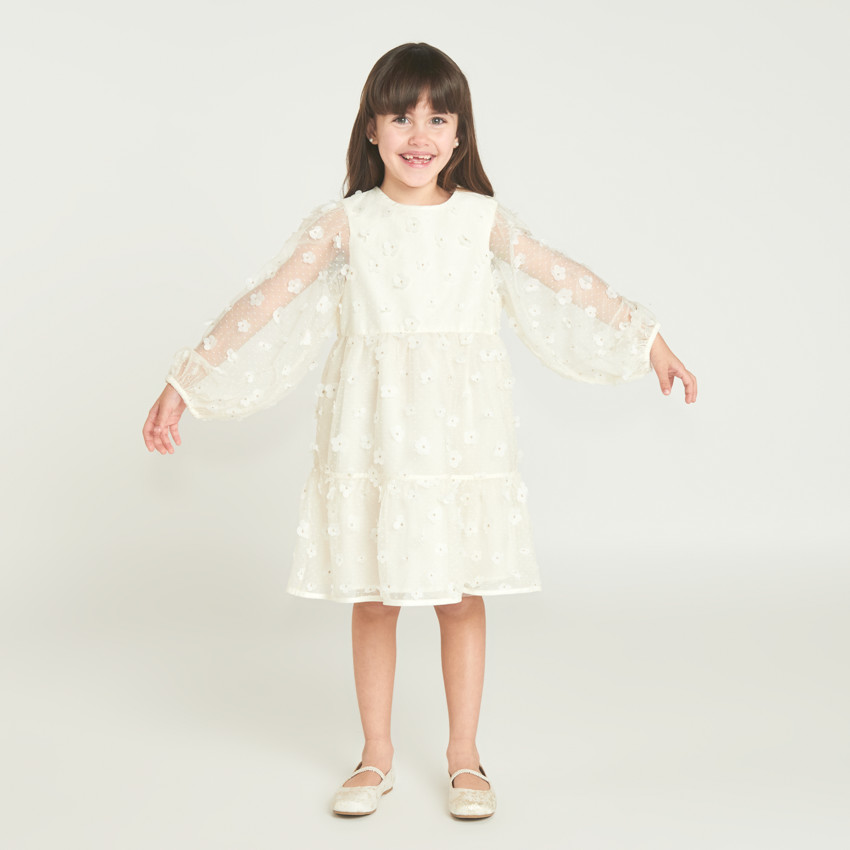 Ropa de manga larga de tela con flores 3D para niña 
