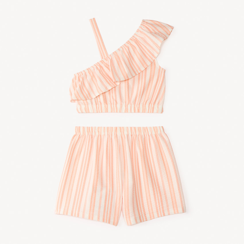 Conjunto corto de 2 piezas a rayas de crepé para niña 