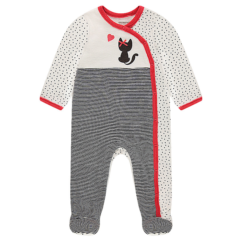 Pijama de terciopelo con estampado de gato y lacito de satén 