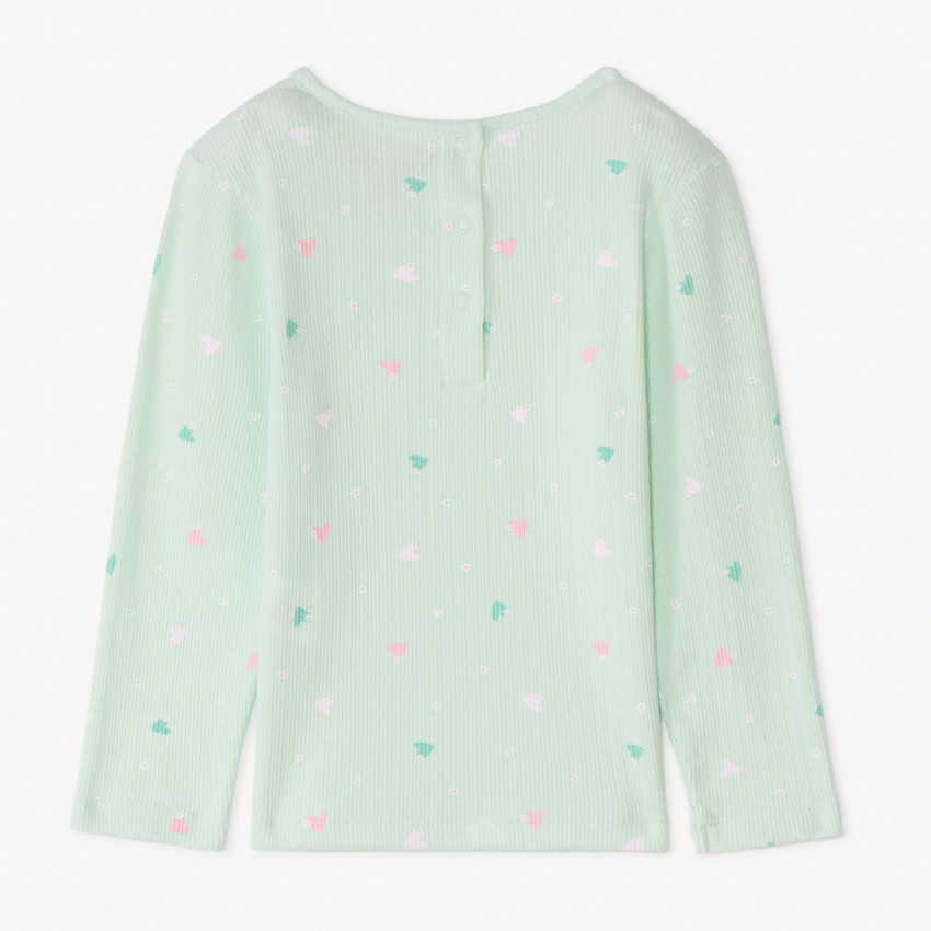 Camiseta de manga larga de canalé con estampado para niña. 