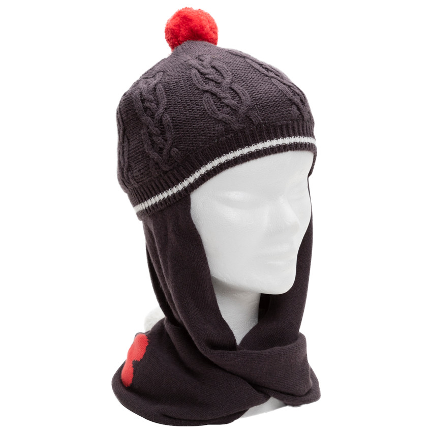 Gorro y bufanda de punto con pompón y corazón de jacquard 
