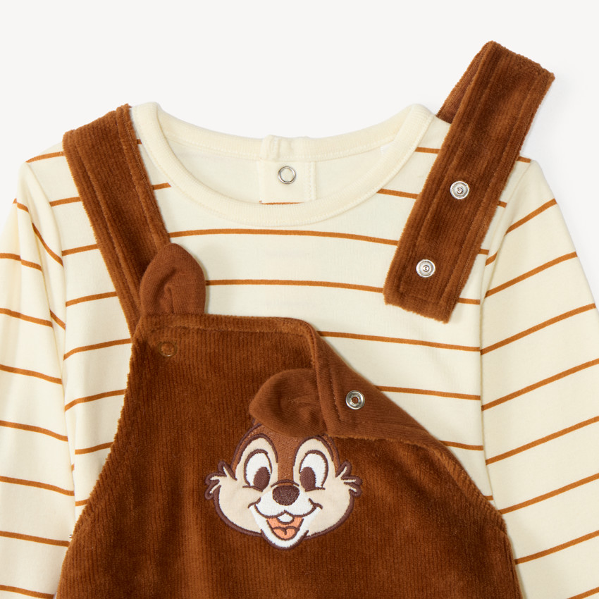Conjunto de 2 piezas para bebé niño, camiseta y peto bordado Tic y Tac de Disney. 
