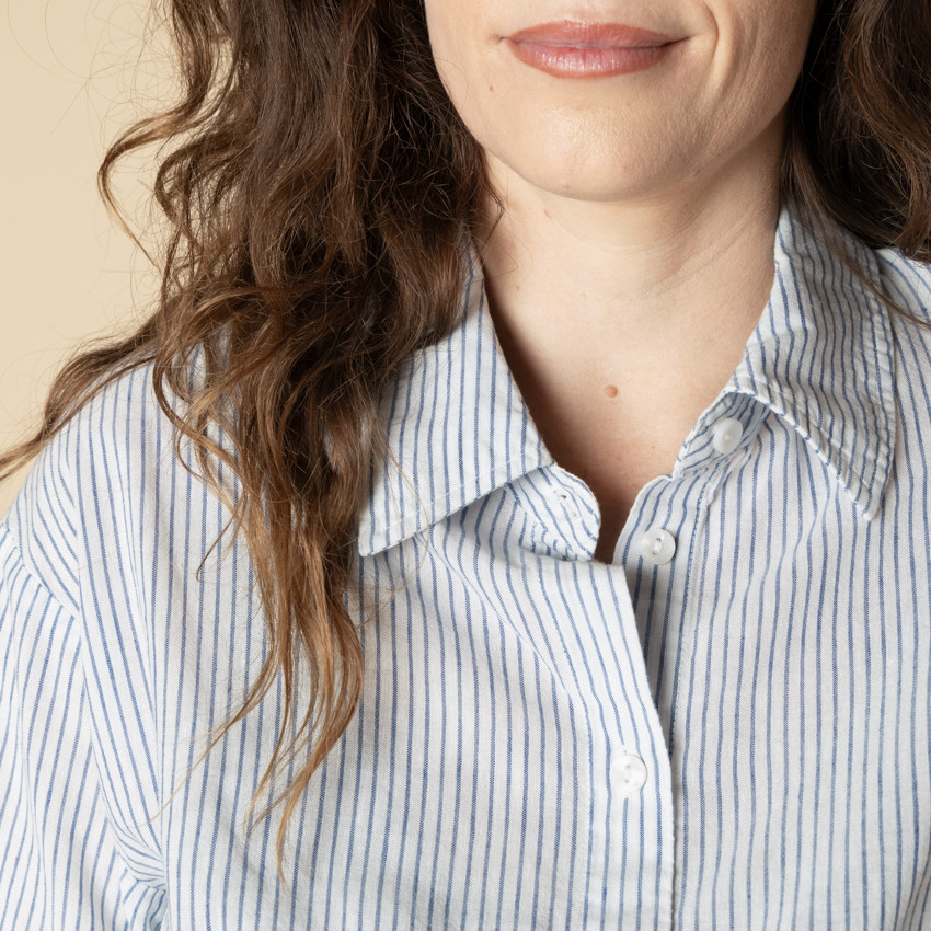 Camisa de manga larga de embarazo y lactancia a rayas con lazo. 