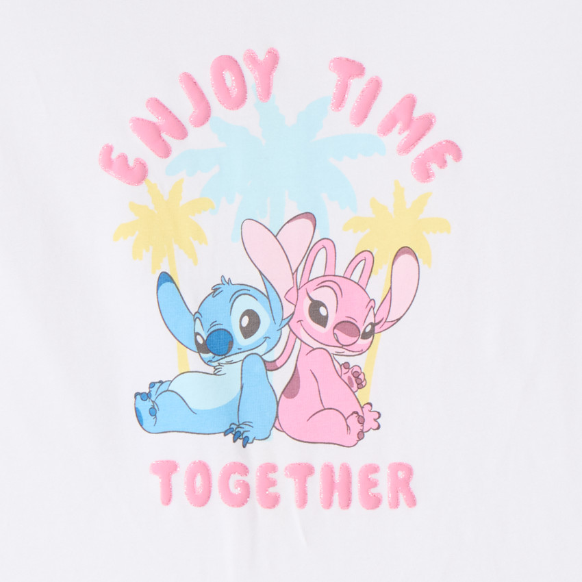 Camiseta de manga corta con estampado de Stitch y Angel de Disney para niña. 