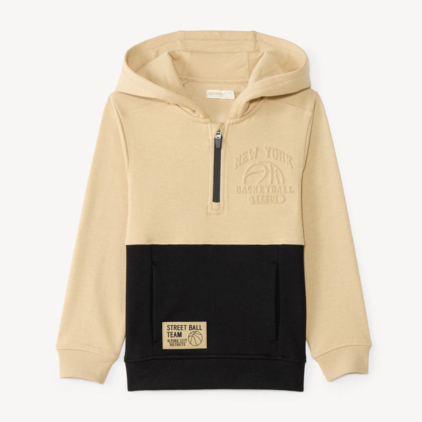 Sudadera con capucha niño, color bicolor con cuello de cremallera. 