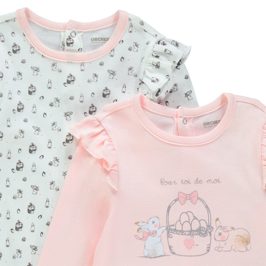 Pack de 2 peleles de algodón orgánico print conejitos 