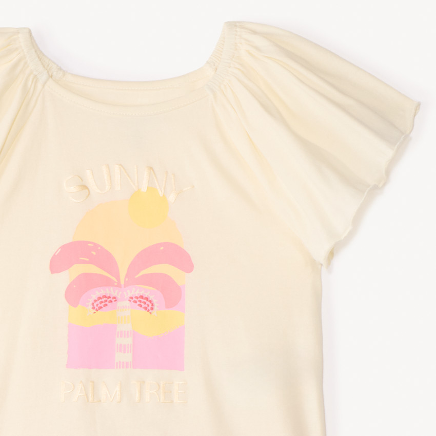Conjunto de 2 piezas camiseta de manga corta + pantalón corto con motivos de palmera para niña. 