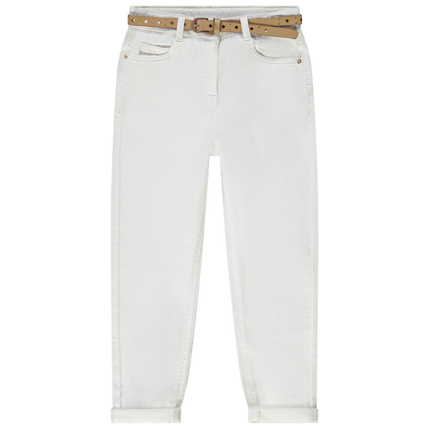 Jean mom fit con cinturón calado en gamuza para niña 