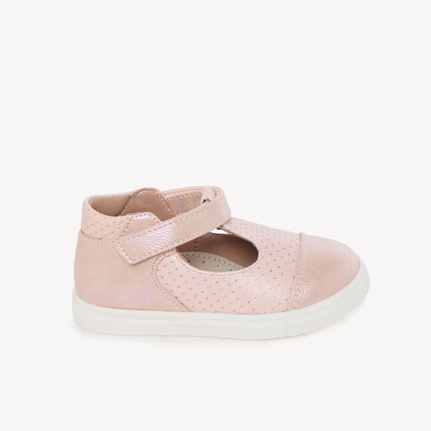 Salomés efecto irisado con strass y velcro para niña 