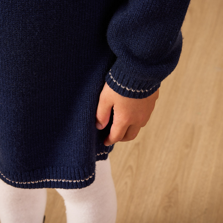 Vestido de punto con lurex y mangas largas para niña 