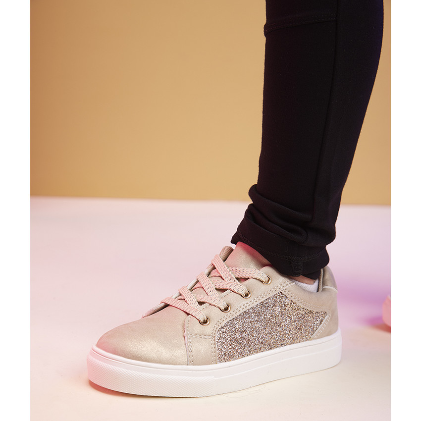 Zapatillas deportivas doradas con cordones y cremallera para niña 