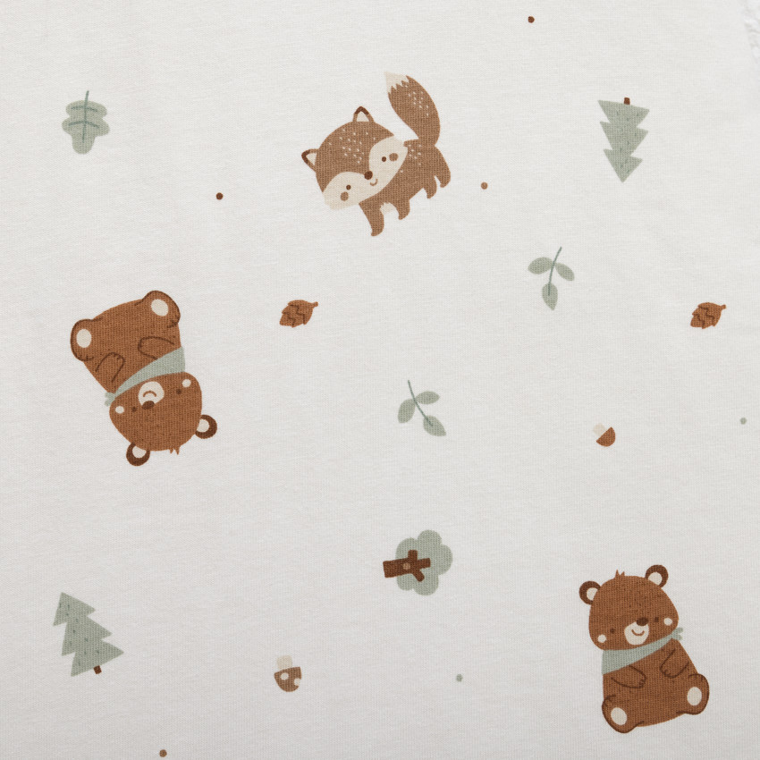 Saco de dormir TOG 3 en jersey impreso con animales del Rey de los Bosques en color crudo. 