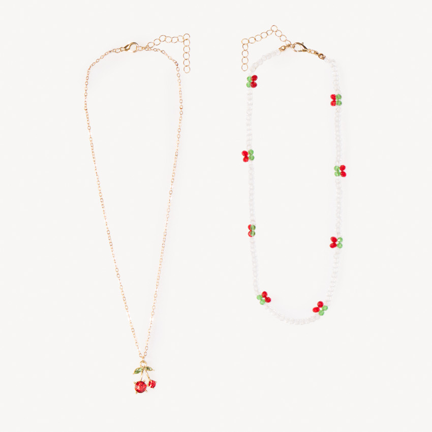 Lote de 2 collares de fantasía con cerezas para niña 