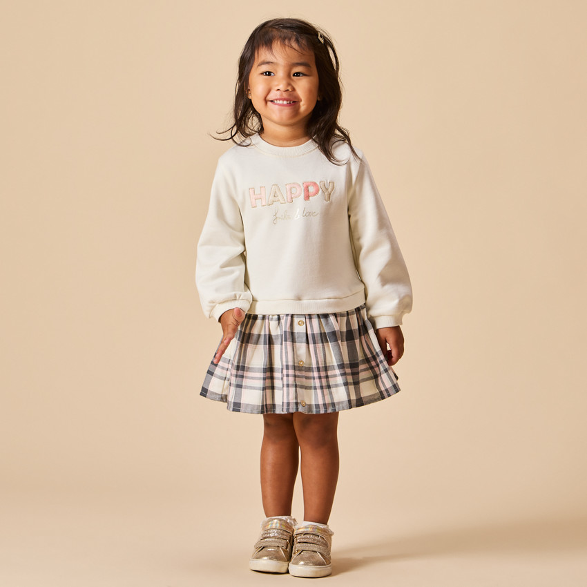 Vestido de manga larga efecto 2 en 1 bicolor para niña bebé 