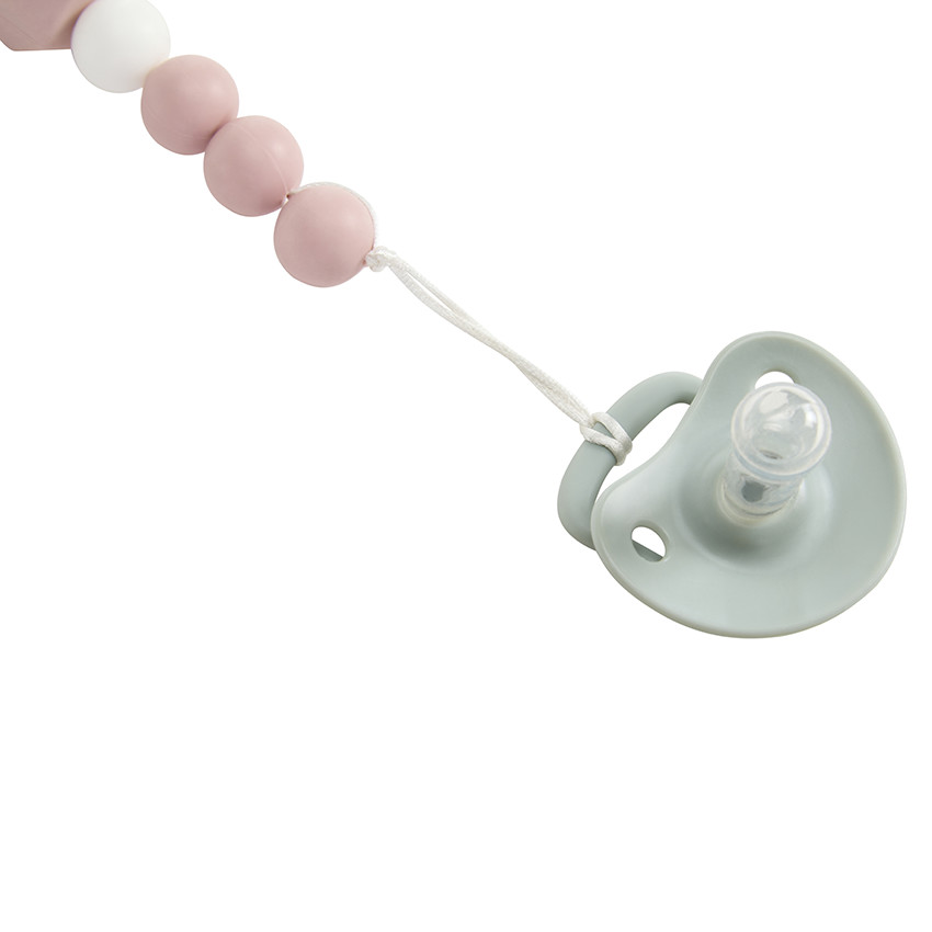 Sujetachupetes de madera y silicona rosa 