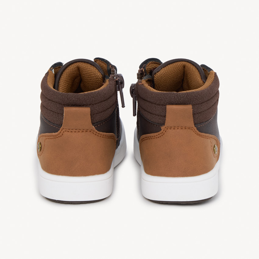 Botines marrón oscuro con cordones y cremallera para bebé niño 