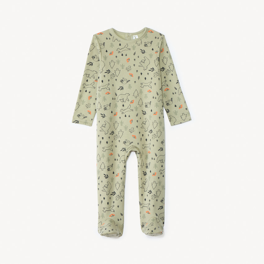 Pelele estampado "forêt" para bebé niño con aperturas diferentes según la edad 