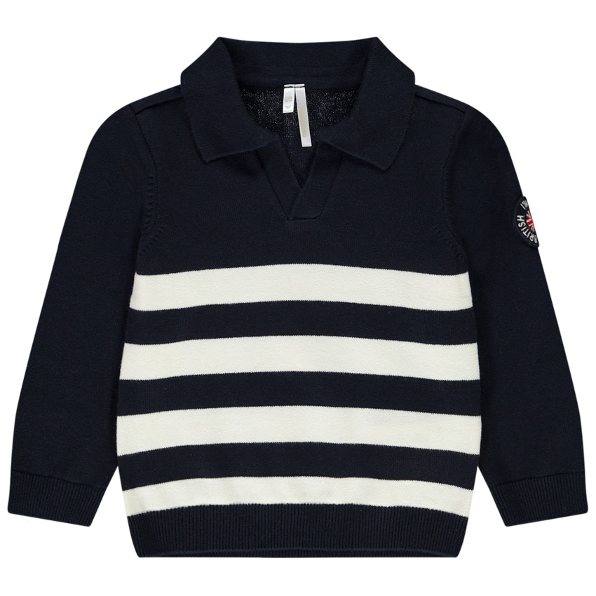 Suéter de rayas con parche bordado para niño. 