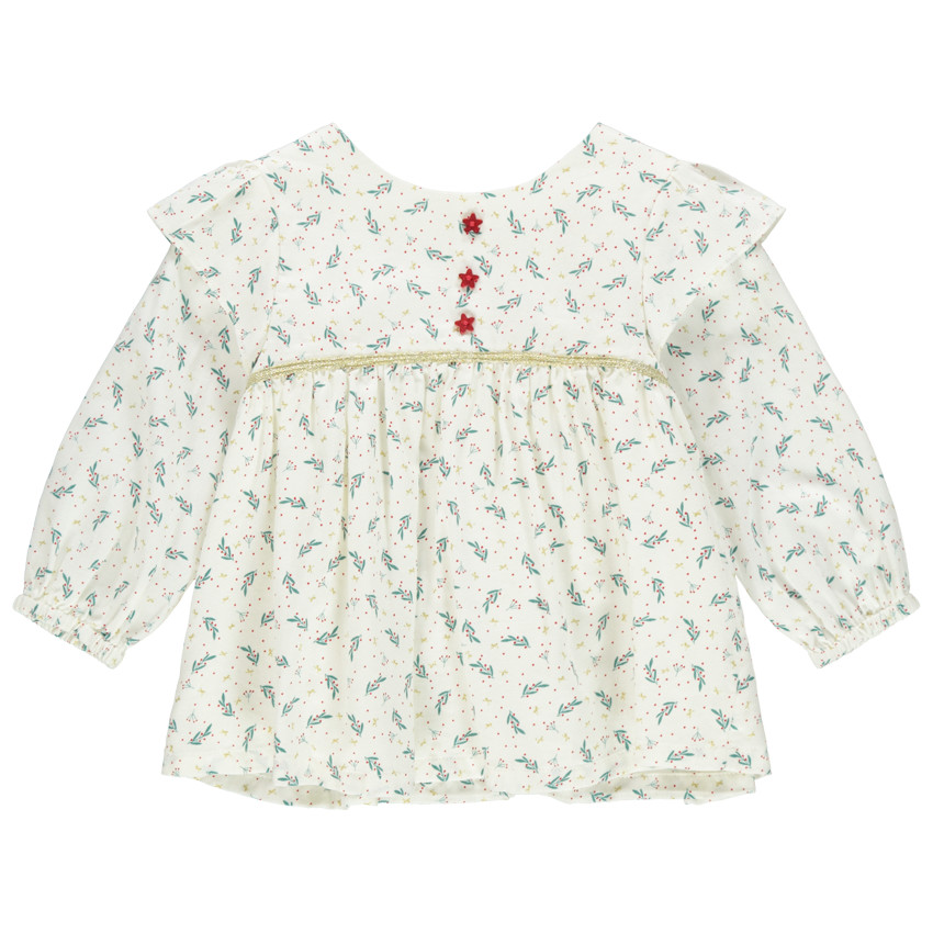 Tunique manches longues à imprimés all-over et biais doré 