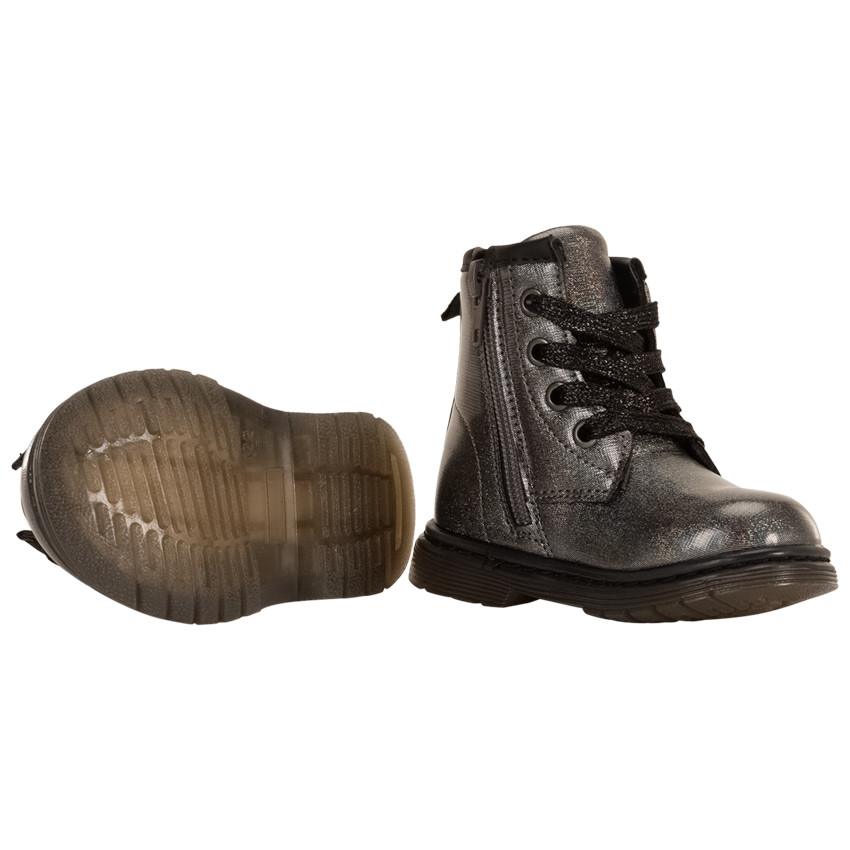 Botines iridiscentes con cordones y cremallera para niña bebé 